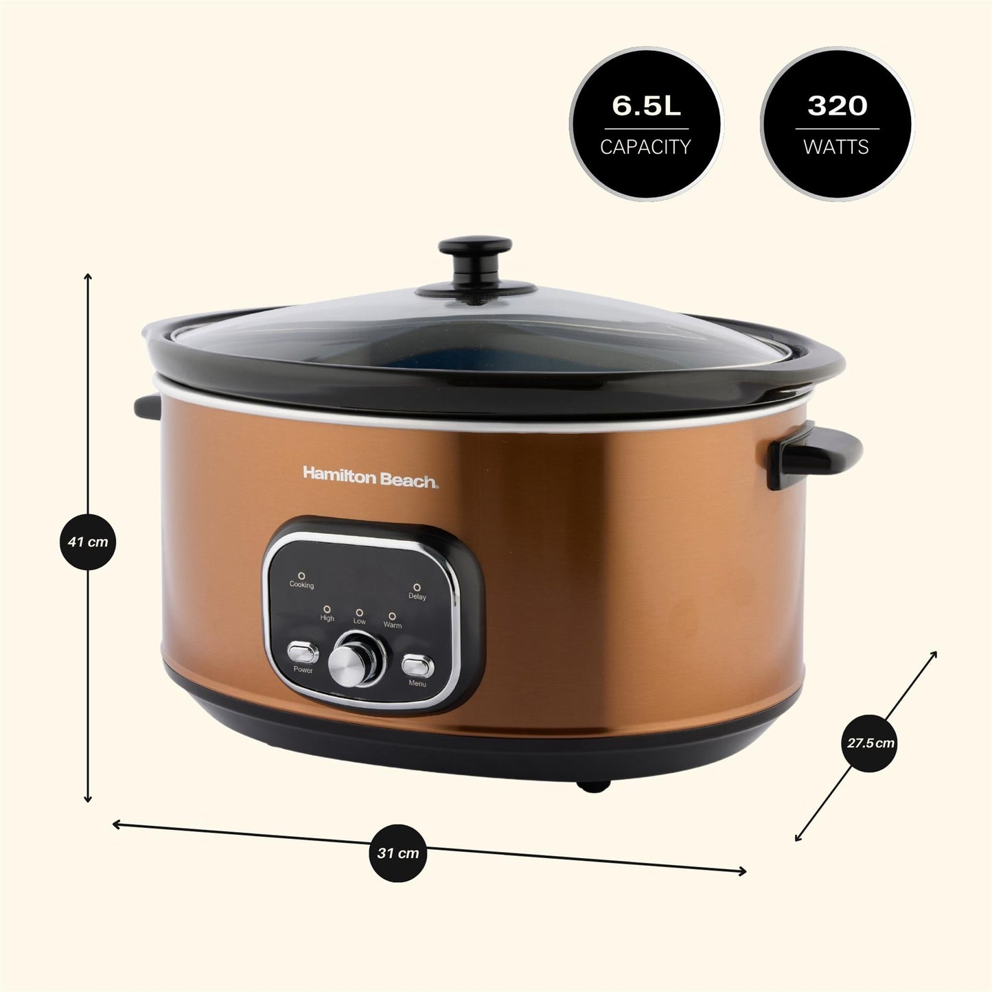 Hamilton Beach 6.5L Digital Oval Slow Cooker Copper