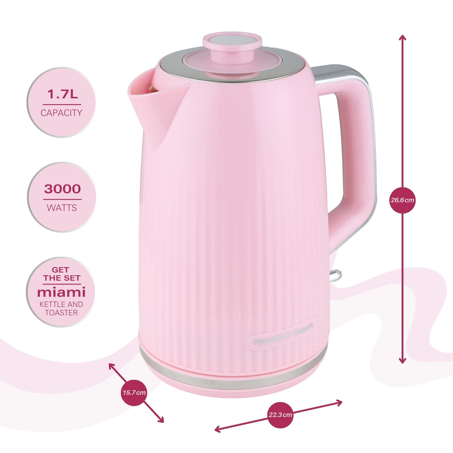 Hamilton Beach Miami 1.7L Kettle Flamingo Pink