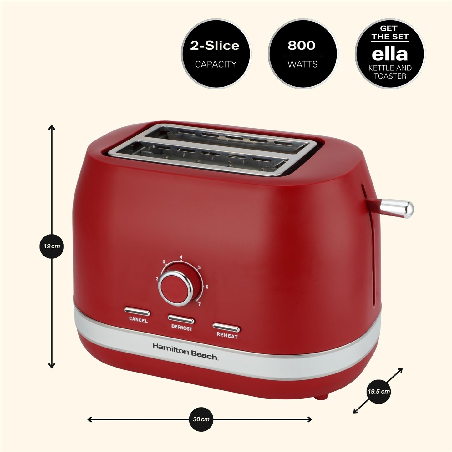 Hamilton Beach Ella 2 Slice Matte Red Toaster