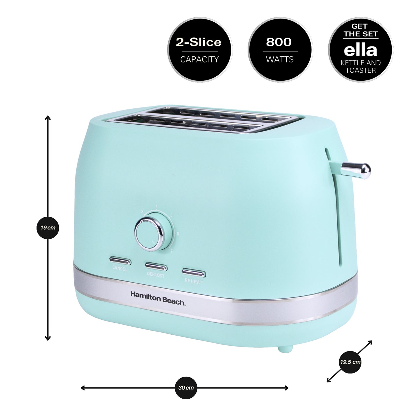 Hamilton Beach Ella 2 Slice Matte Mint Toaster