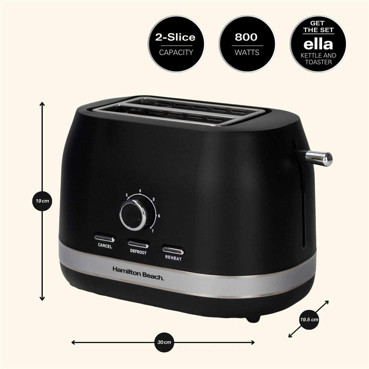 Hamilton Beach Ella 2 Slice Matte Black Toaster