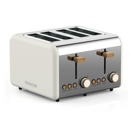 Hamilton Beach Scandi 4 Slice Toaster Matte Cream with Wood Effect