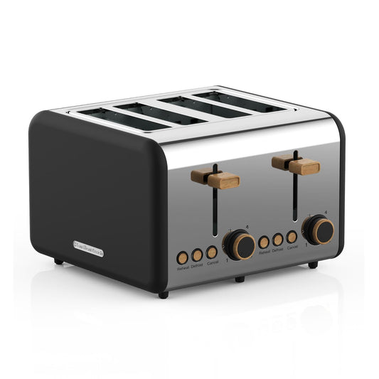 Hamilton Beach Scandi 4 Slice Toaster Matte Black with Wood Effect