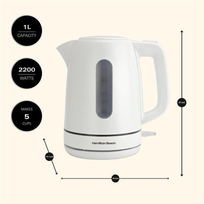 Hamilton Beach Compact 1L Kettle White