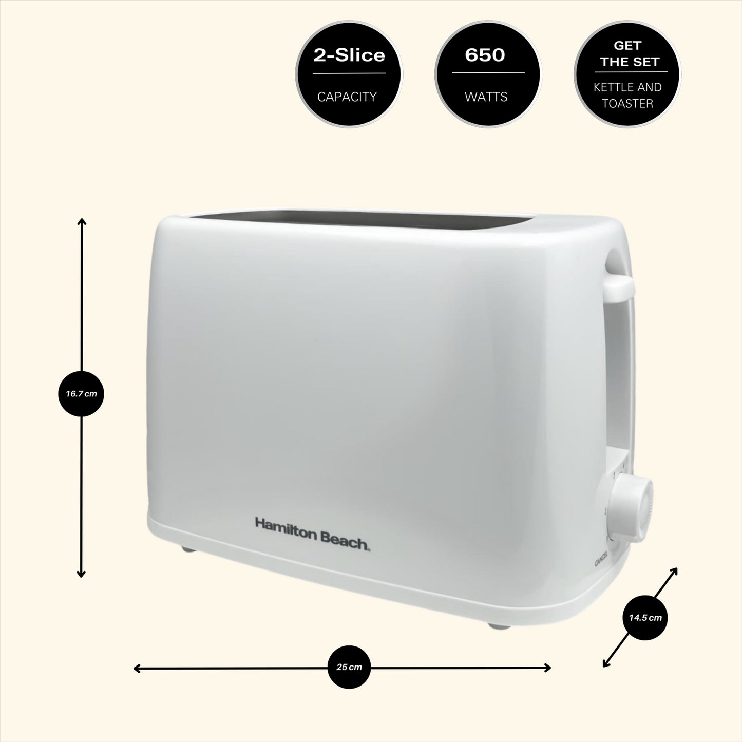 Hamilton Beach Essential 2 Slice White Plastic Toaster