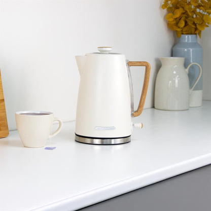 Hamilton Beach Scandi 1.7L Kettle Matte Cream with Wood Effect