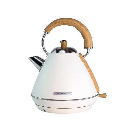 Hamilton Beach Scandi 1.7L Pyramid Kettle Matte Cream with Wood Effect