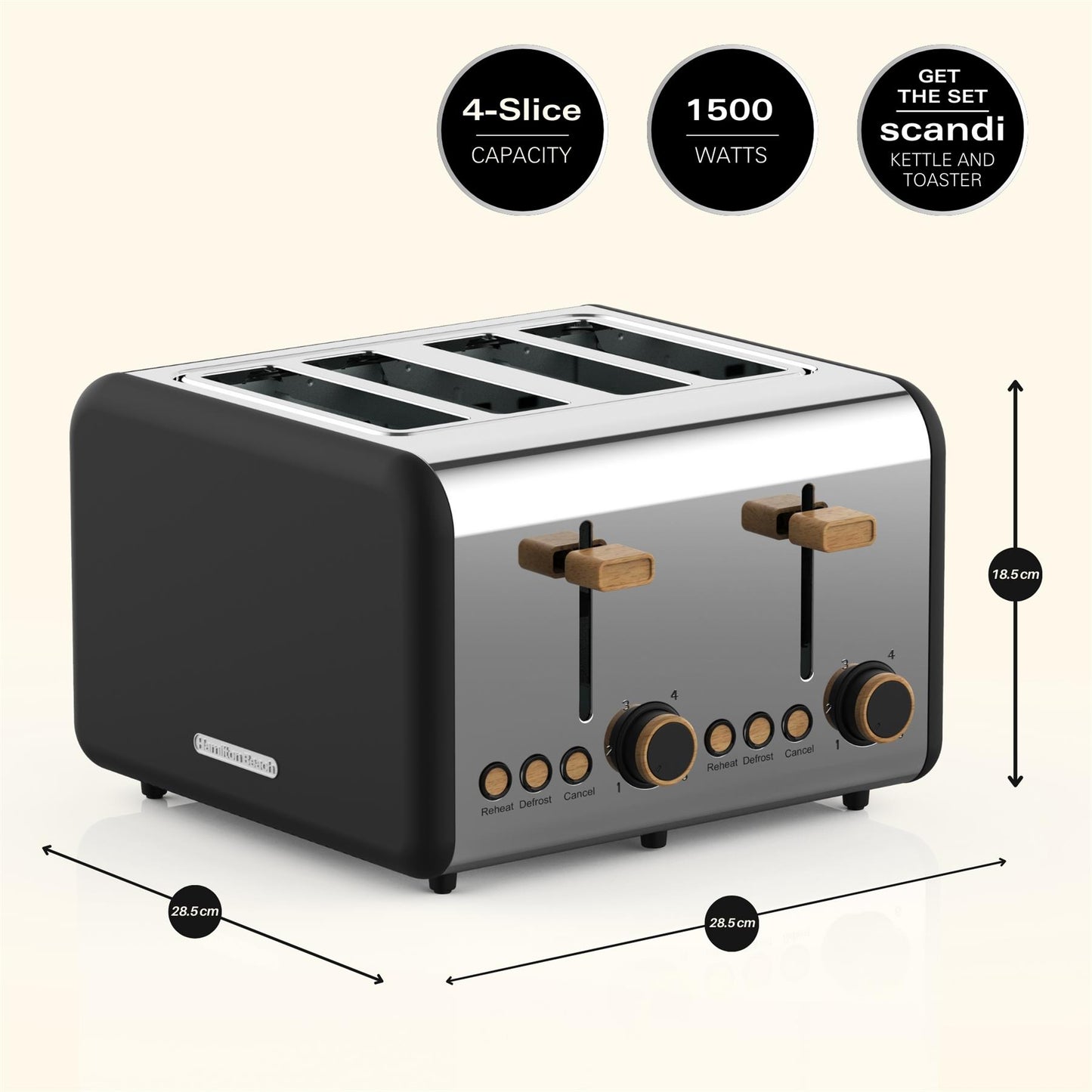 Hamilton Beach Scandi 4 Slice Toaster Matte Black with Wood Effect