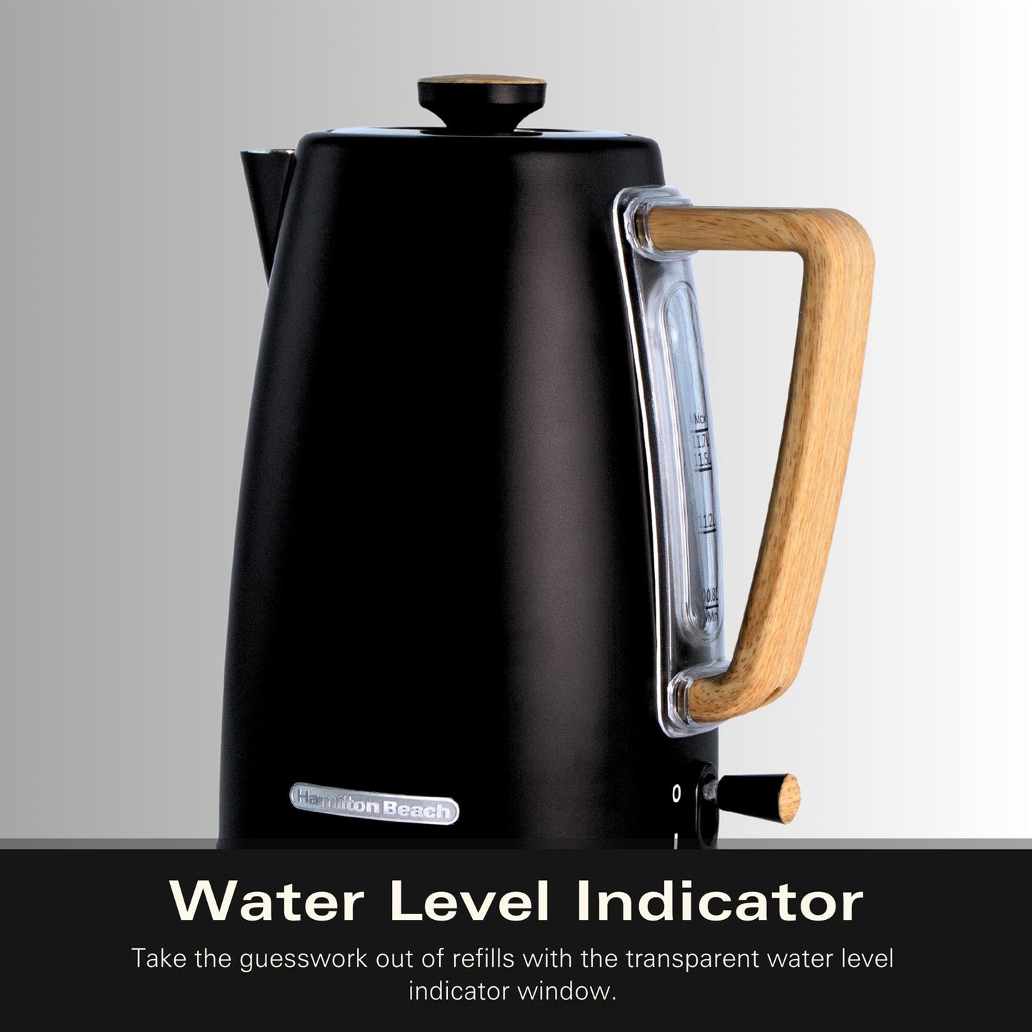 Hamilton Beach Scandi 1.7L Kettle Matte Black with Wood Effect