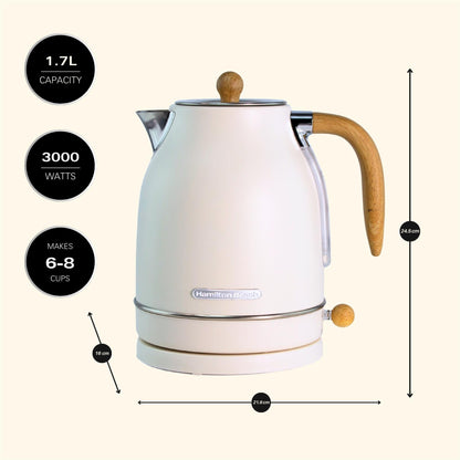 Hamilton Beach Scandi 1.7L Jug Kettle Matte Cream with Wood Effect