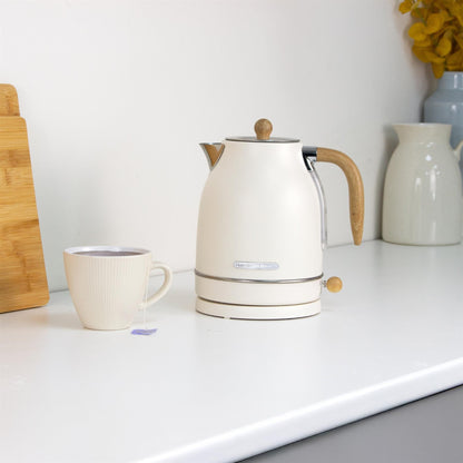 Hamilton Beach Scandi 1.7L Jug Kettle Matte Cream with Wood Effect