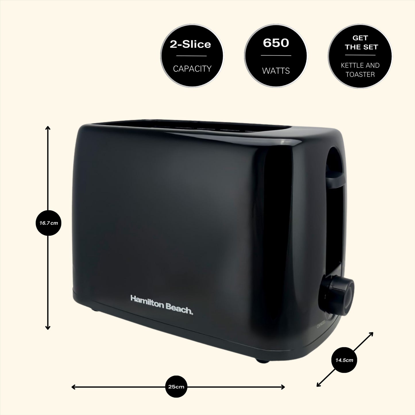 Hamilton Beach Essential 2 Slice Black Plastic Toaster