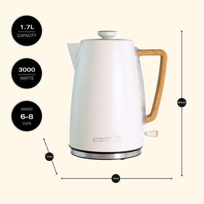 Hamilton Beach Scandi 1.7L Kettle Matte Cream with Wood Effect